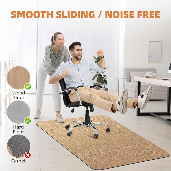 Office Chair Mat for Hardwood Floors 55" x 35", Durable Non-Slip Large Tile Floor Protector, Anti-Scratch Thick Heavy-Duty Recyclable Gliding Desk Mats for Computer Rolling Chairs, Camel Color