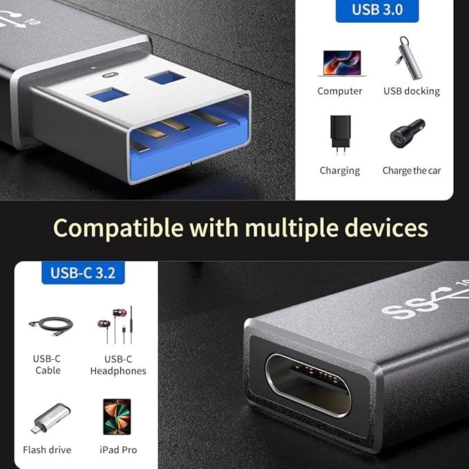 [10Gbps] One-Sided High-Speed USB 3.2 Gen 2 Adapter - USB C Female to USB A Male - Unleash 10Gbps Data Transfer & 60W Fast Charging Power for iPhone 15 Plus Pro Max, iPad, Laptop