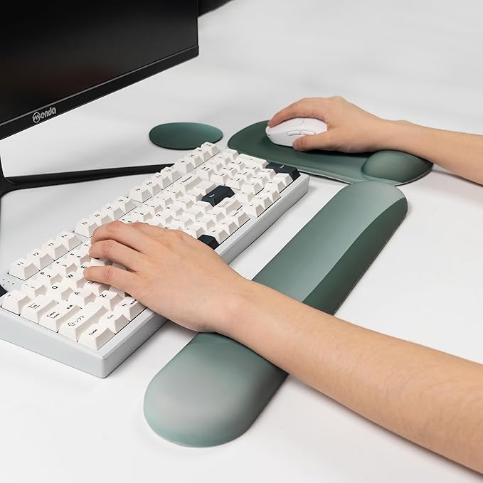 Ergonomic Mouse Pad and Keyboard Wrist Rest Set, Keyboard and Mouse Pad, Mouse Wrist Support, Non-Slip Coaster, Comfort & Support for Typing and Gaming,Reduces Fatigue (3, Green)