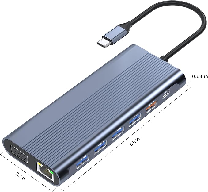 USB C Docking Station Dual Monitor for Dell/HP/Lenovo/Mac Laptop, Dual HDMI Adapter for 2 Monitors, 14 in 1 Laptop Docking Station Dual Monitor with 10Gbps USB/HDMI/VGA/PD/Ethernet/SD/TF/Audio/Mic