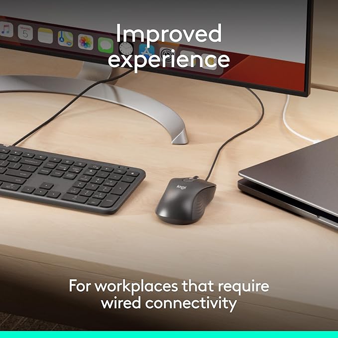 Logitech Signature Wired M520 L for Business, Optical Wired Mouse, USB-C Plug-and-Play, Windows/Mac/Chrome/PC/laptops - Graphite