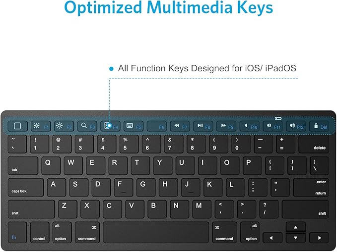 OMOTON Bluetooth Keyboard Compatible with iPad A16 11th 10th Generation, iPad 10.2 (9th/8th/7th), iPad Pro 13/12.9/11 inch, iPad Air/Mini and More iOS Devices, Black