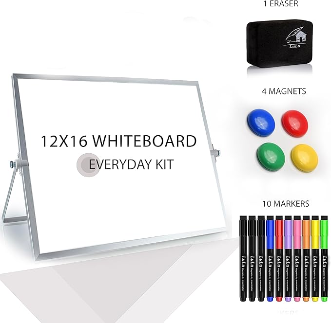 12×16″ Magnetic Dry Erase Whiteboard – Double‑Sided Desktop Board with Stand, 10 Markers, 4 Magnets, Eraser – Home, Office, Kids