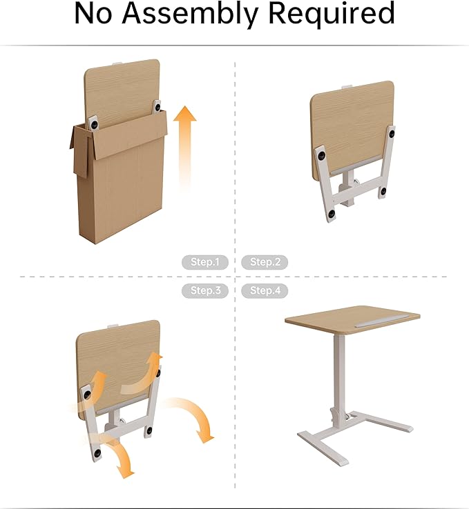 25 Inch Mobile Folding Desk - No Assembly, Pneumatic Sit-Stand, 29-42" Height Adjustable Rolling Laptop Desk with Hidden Wheels, 0-90° Tilt Top for Home Office, Craft & Study