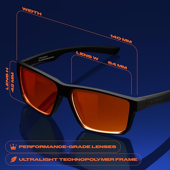Titan Gaming Glasses, Blue Light Blocking, Night Driving Glasses for Men, Computer Protection, Gift for Gamers