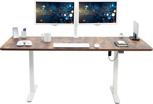 VIVO Electric 71 x 30 inch Stand Up Desk, Height Adjustable, Rustic Vintage Brown Top White Frame, Home and Office Furniture Sets, DESK-KIT-0W7N