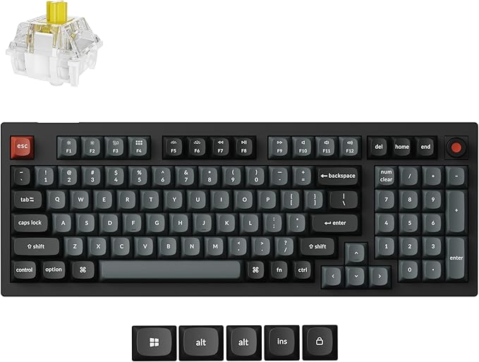 Keychron V5 8K 96% Compact Mechanical Keyboard, 8000 Hz Polling Rate Hot-Swappable QMK/VIA Programmable Wired Keyboard with Numpad & Knob, RGB Backlit, Ergonomic for Mac Windows Linux-Banana Switch