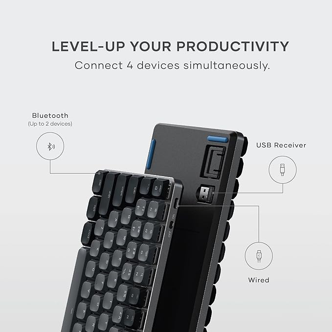 Satechi SM1 75% Mechanical Keyboard for Mac and Windows, LED Backlit Bluetooth Keyboard, 84 Keys Compact Wireless, Gaming, for Mac and Windows - Dark Gray/Gray
