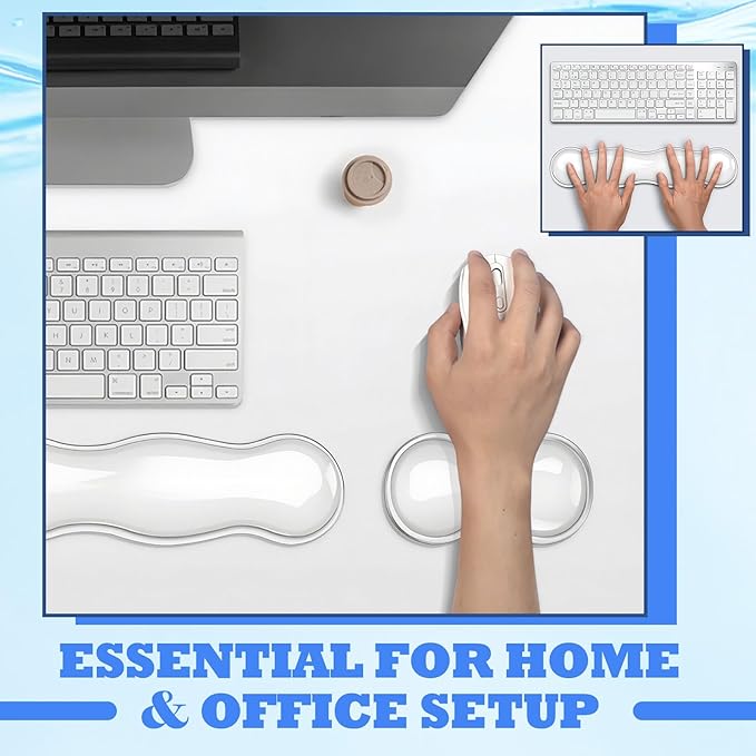 Silicone Gel Keyboard and Mouse Wrist Rest Set, Ergonomic Cool Non-Slip Pad for Typing Pain Relief, Comfort Support for Office Home Computer Laptop, White ﻿ ﻿