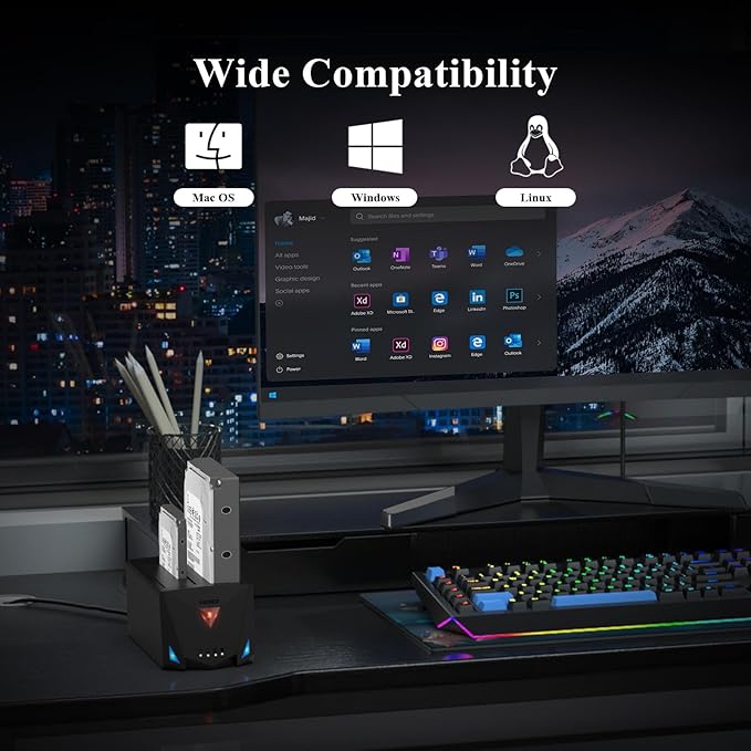 FIDECO USB 3.2 Gen 1 to Hard Drive Docking Station, Hard Drive Dock for 2.5 or 3.5 inch SATA I/II/III HDD SSD with Hard Drive Duplicator/Offline Clone Function and 2 USB Cables, Support UASP