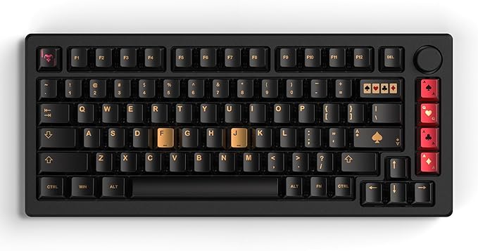 dagaladoo PBT Keycaps with Metal Paint & Poker Theme,112-Key Black/Gold/Red Custom Keycap Set dye Sublimation,Cherry Profile Key caps for 61/64/66/68/75/84/87 MX Switches Mechanical Keyboards