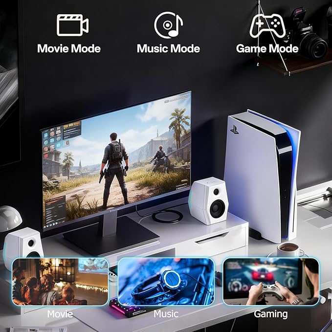 Sanyun SW209 36W Immersive Gaming Speakers with DSP 3 Sound Modes, 24bit USB DAC & Bluetooth 5.2, 2.0 RGB PC Multimedia Speakers for Desktop Monitor Laptop (Game/Movie/Music, White)
