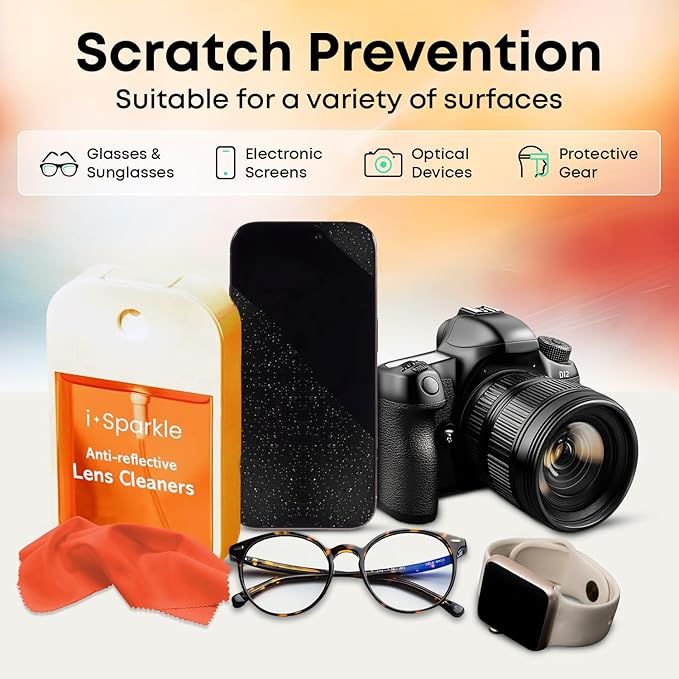 I-Sparkle Anti-Reflective Lens Cleaner Spray kit | (2x) 1.35oz Glasses Cleaner Spray + (2x) Microfiber Cloth for Eyeglasses, Sunglasses, Lenses, Screens and Camera Cleaning Kit (4 Piece Set)