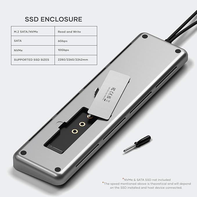 Satechi Dual USB C Docking Station and Stand with Dual 4K HDMI, Display Port, 75W USB-C PD Charging, 2 USBC Data, 2 USB-A, Ethernet, SATA and NVMe SSD Enclosure, for MacBook and Windows