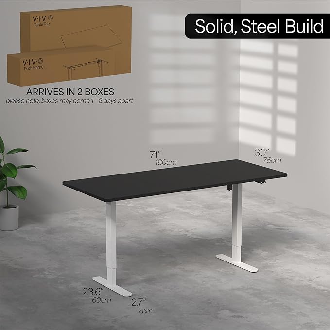 VIVO Electric 71 x 30 inch Stand Up Desk, Height Adjustable, Black Top White Frame, Home and Office Furniture Sets, DESK-KIT-0W7B