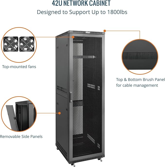 Tecmojo 42U Server Rack Network Cabinet 23.6" D x 23.6" W, Locking Data Cabinet Enclosure for 19" Server, Networking, AV & IT Equipment, Mesh Door, Black