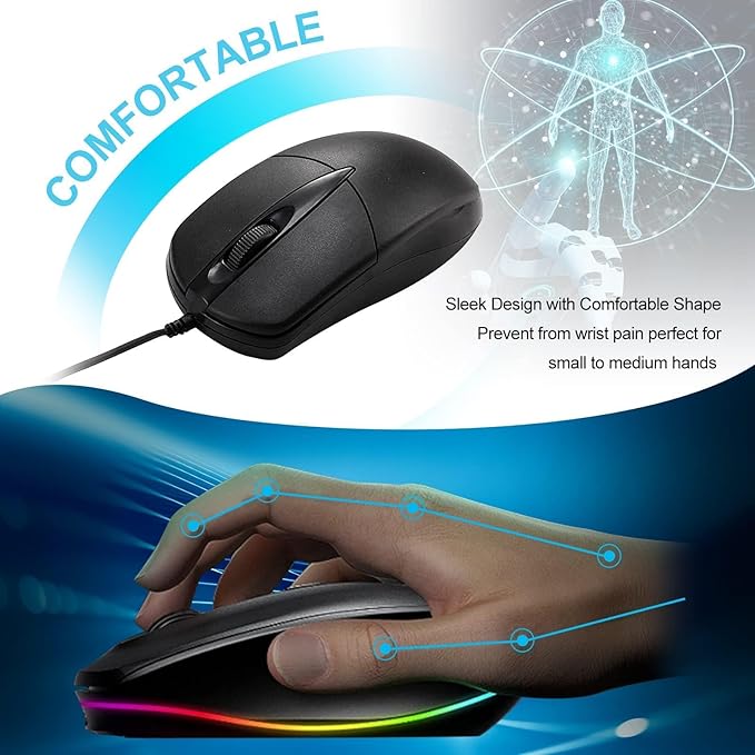 10 PCS Black Wired Computer Mouse Bulk USB 1000 DPI 3 Button Corded Mouse with Home Office Noiseless Simple USB Mouse for Computer Laptop Desktop PC
