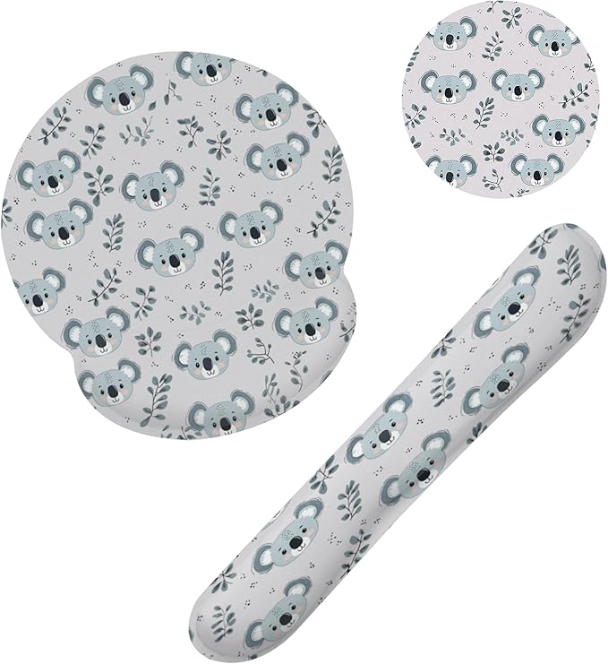 Cute Koala Eucalyptus Leaf Keyboard Wrist Rest Pad Mouse Pad Set,Ergonomic Mousepad Wrist Support Memory Foam Desk Pad for Gaming Office,Non-Slip Rubber Base Easy Typing for Home Office Computers
