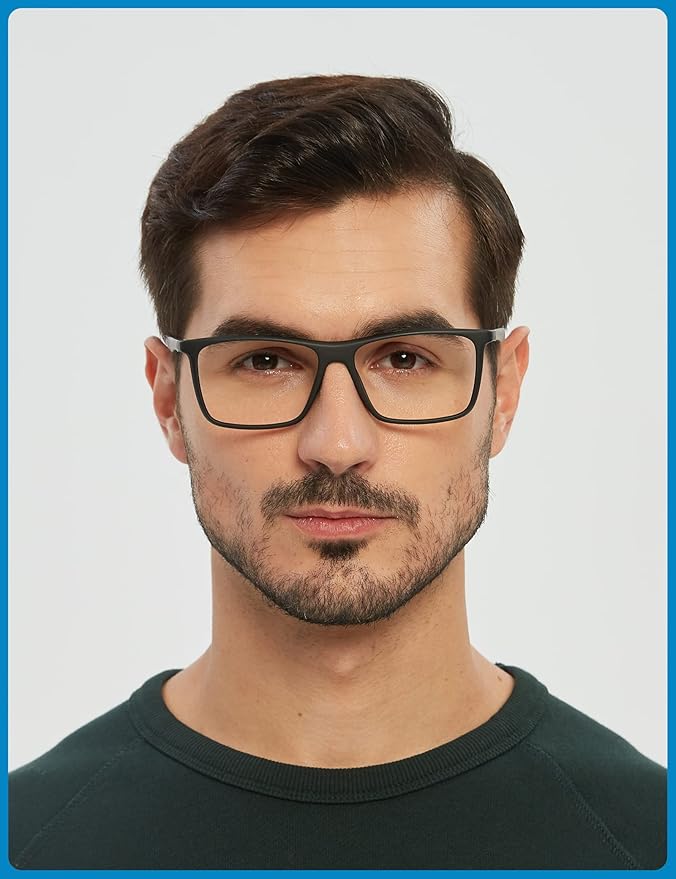 GUDVUE Mens Blue Light Glasses Rectangle Computer Glasses Gaming Glasses, Black/Gunmetal PRO