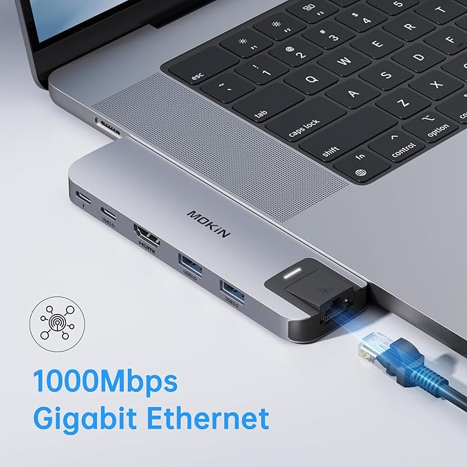 USB C Adapter HDMI Hub for MacBook Pro/Air M1M2M3 2023 2022 2021 13" 15" 16", Multiport MacBook Adapter MacBook Accessories with HDMI,Gigabit ethernet,Thunderbolt 3,USB C and 2 USB A 3.0 Data Ports