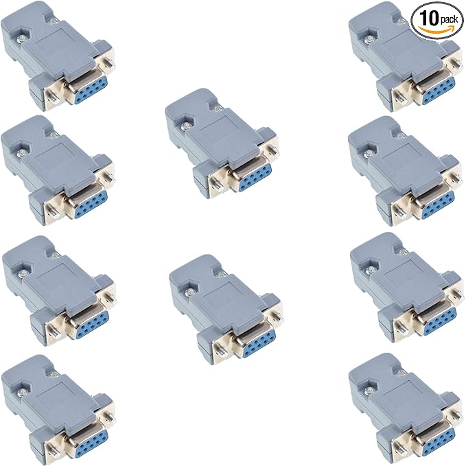 Oiyagai 10-Pack DB9 Female Connector with Hood, 9 Pin D-Sub Solder Type Adapter, RS232 Serial Port DB9 Female Plug with Plastic Shell for DIY Cable Assembly