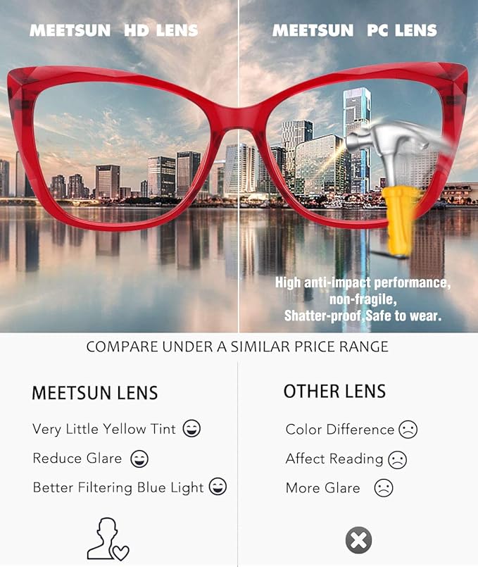 MEETSUN Blue Light Blocking Glasses for Women Anti Eyestrain Filter Blue Ray Oversized Computer Game Glasse