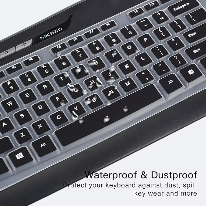 Keyboard Cover for Logitech MK320 K330 MK335 Wireless Keyboard, Waterproof Silicone Keyboard Protector for Logitech MK320 MK335, Black