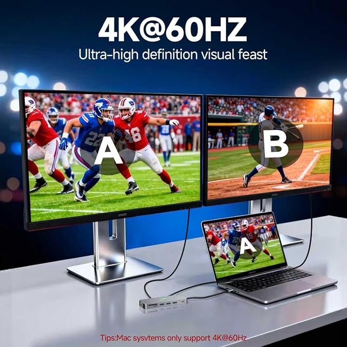 USB C Docking Station Dual Monitor 11 in 1, 4K@60Hz HDMI & DisplayPort Hub with Gigabit Ethernet, 100W PD, USB 3.0, USB C, SD/TF Card Reader, Compatible with MacBook, Dell, HP, Lenovo, Surface