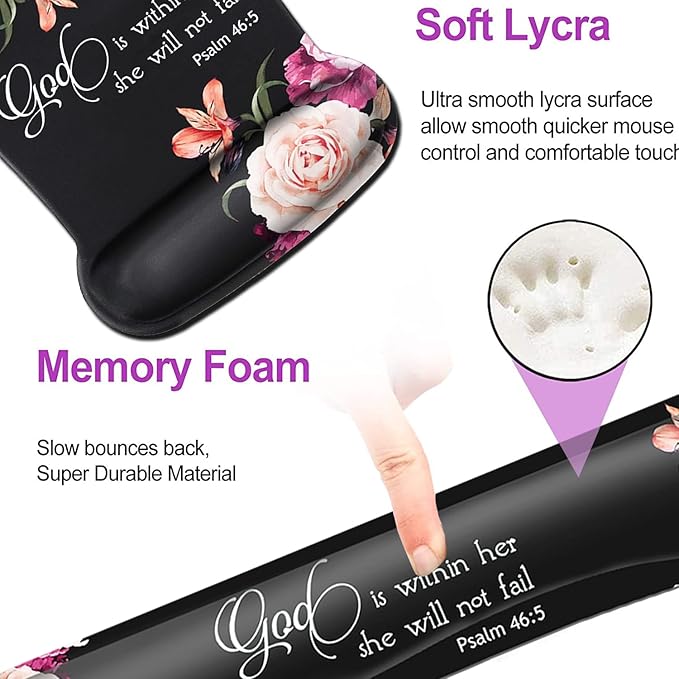 Keyboard Wrist Rest Pad and Ergonomic Mouse Pad Wrist Support Set Psalm 46:5 God is Within Her, She Will Not Fall Peony Flower for Gaming , Office, Comfortable and Pain Relief with Coaster Set