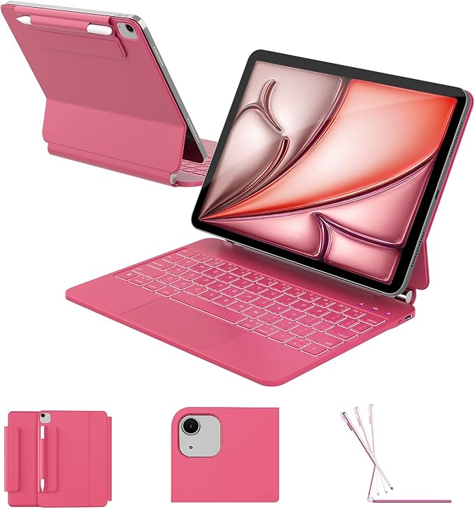 for iPad Air 11 inch Case with Keyboard (M4/M3/M2, 2026/2025/2024), iPad Pro 11 (4th/3rd/2nd/1st Gen) & Air 5/4th Magic Keyboard Case, Backlit, Multi-Touch Trackpad, Hot Pink