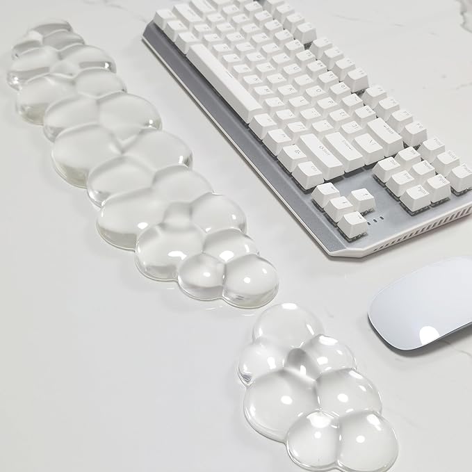 Cloud White Clear Ergonomic Gel Wrist Rest for Keyboard and Mouse Set - Non-Slip, Washable Silicone Wrist Pad (16.8"x4.1" Keyboard + 5.9"x3.5" Mouse) for Gaming, Office, Design