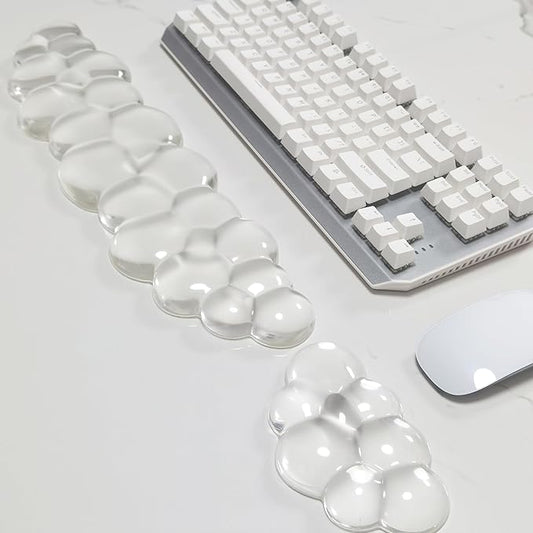 Cloud White Clear Ergonomic Gel Wrist Rest for Keyboard and Mouse Set - Non-Slip, Washable Silicone Wrist Pad (16.8"x4.1" Keyboard + 5.9"x3.5" Mouse) for Gaming, Office, Design