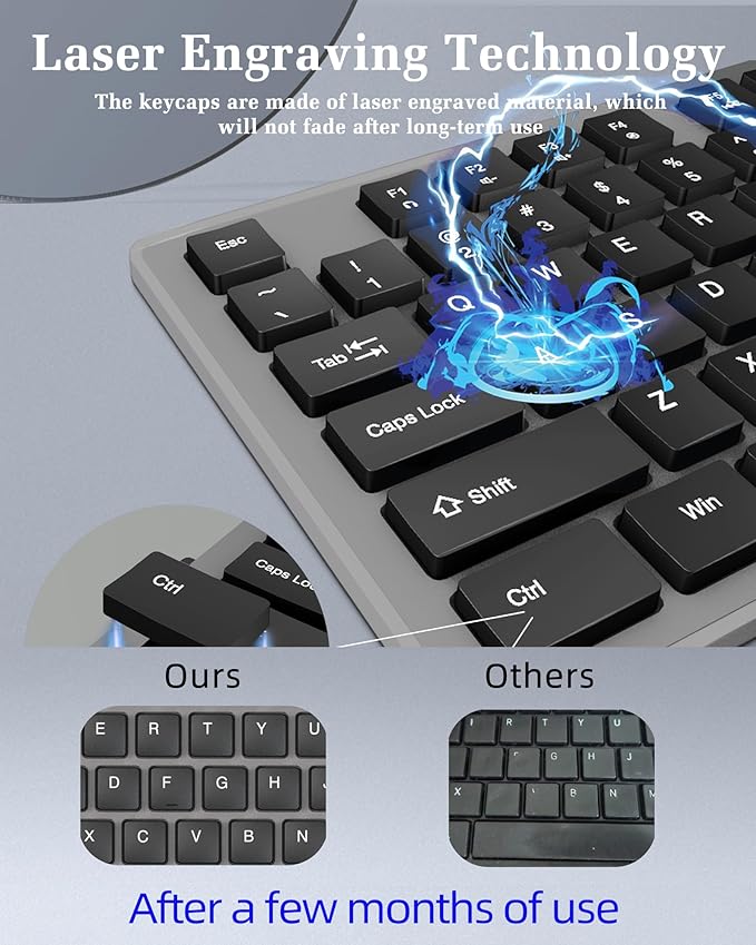 Fade-Proof Lettering Wired Keyboard Full Size - Business Office Keyboard With Laser Etched Keys, Integrated Bracket, Spill-Resistant Design 5.2ft Usb Cable For Windows Ergonomic Typing For Home Office