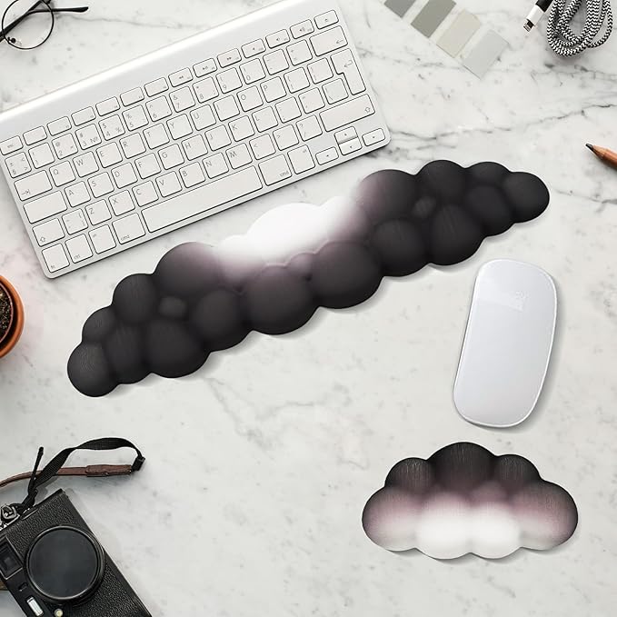 2 PCS Keyboard Cloud Wrist Rest, Memory Foam Keyboard Palm Rest with Non-Slip Base Ergonomic Keyboard Wrist for Pain Relief, Soft Wrist Rest for Office, Computer, Laptop, Gaming Office (Black)