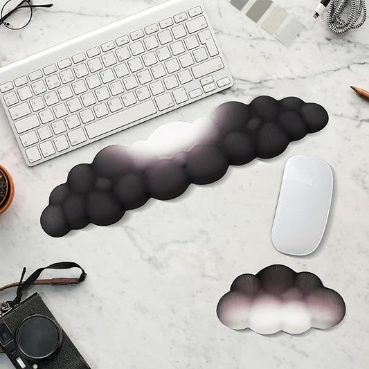 2 PCS Keyboard Cloud Wrist Rest, Memory Foam Keyboard Palm Rest with Non-Slip Base Ergonomic Keyboard Wrist for Pain Relief, Soft Wrist Rest for Office, Computer, Laptop, Gaming Office (Black)