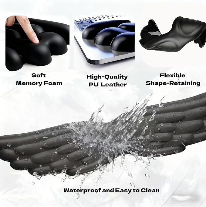 Angel Wing Wrist Rest Ergonomic Memory Foam Wrist Rest for Computer Keyboard Mouse Set, Cute Gaming Keyboard Cushion Hand Support PU Leather Surface Anti-Slip Waterproof Dirt Resistant