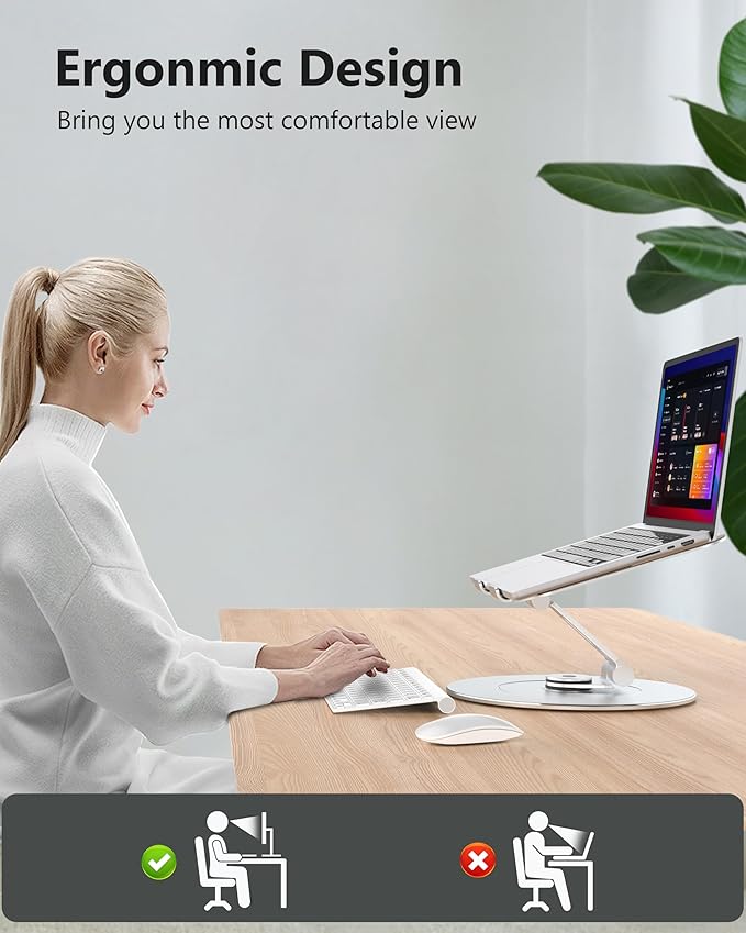 Laptop Stand with Phone Holder, Adjustable Laptop Stand, Aluminum Computer Mount Holder, Ergonomics Laptop Riser for Desk, Printer Stand Fits MacBook, up to 17.3" All Notebooks Silver