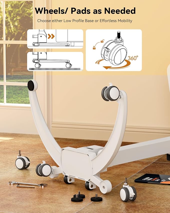 JOY worker Foldable Mobile Standing Desk, Upgraded Height Adjustable Rolling Desk, Max Height 47.6", 90° Tiltable Board & Base, Portable Workstation with Moveable Wheels, Holds Up to 22lbs, White