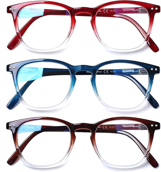 Henotin 3-Pack Blue Light Blocking Reading Glasses,Spring Hinge Computer Readers for Men Women,Anti UV Ray Filter Eyeglasses (Multicolor, 1.25)