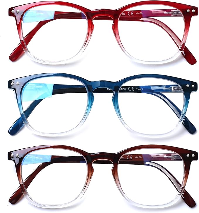 Henotin 3-Pack Blue Light Blocking Reading Glasses,Spring Hinge Computer Readers for Men Women,Anti UV Ray Filter Eyeglasses (Multicolor, 3.0)