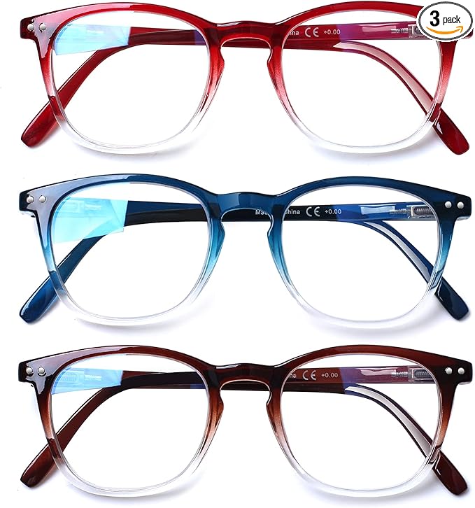 Henotin 3-Pack Blue Light Blocking Reading Glasses,Spring Hinge Computer Readers for Men Women,Anti UV Ray Filter Eyeglasses (Multicolor, 0.0)