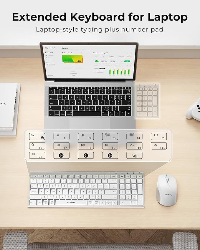 seenda Wireless Bluetooth Keyboard and Mouse Combo, COE401 Rechargeable Slim Keyboard Mouse, 3 Multi-Device Connection, Compact Quiet Set Compatible for Mac/Windows Laptop MacBook iPad, White Silver
