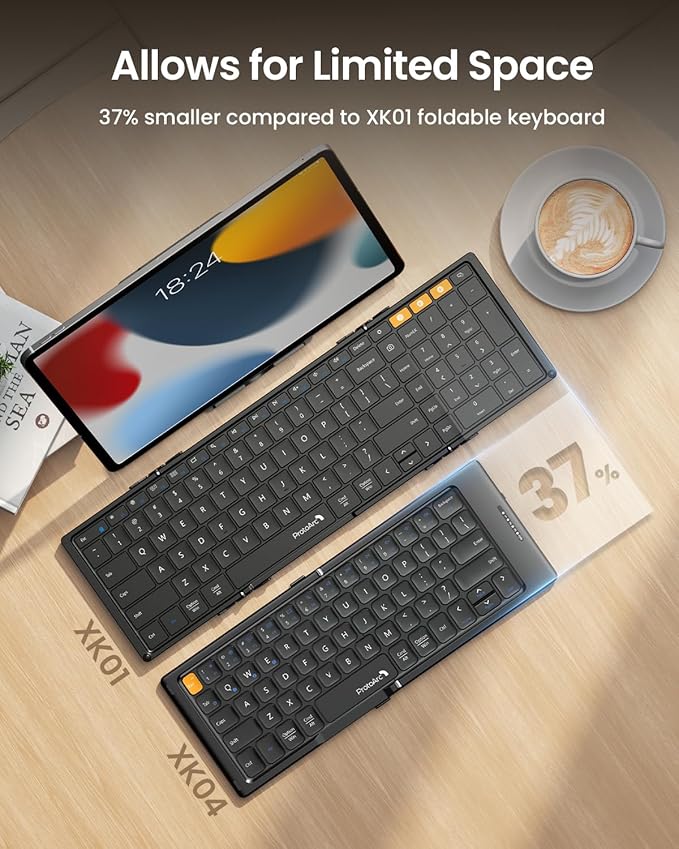 ProtoArc Foldable Compact Keyboard, XK04 Portable Bluetooth Keyboard with PU Leather Cover, Pocket-Sized Wireless Travel Keyboards for iPad, iPhone, Smartphone, Tablet and Laptop - Black