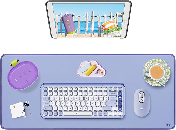 Logitech Desk Mat - Studio Series, Multifunctional Large Desk Pad, Extended Mouse Mat, Office Desk Protector with Anti-Slip Base, Spill-Resistant Durable Design, in Lilac