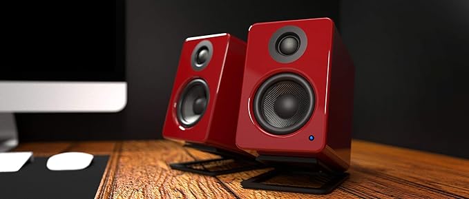 Kanto YU2GR PC Gaming Desktop Speakers | 3" Composite Drivers | 3/4" Silk Dome Tweeter | Class D Amplifier | 100 Watts | Built-in USB DAC | Subwoofer Output | Pair | Gloss Red