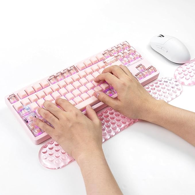 Ergonomic Gel Keyboard and Mouse Wrist Rest Set – Light Pink Wrist Rest for Computer Keyboard 75% 80%, Comfort & Support for Typing and Gaming