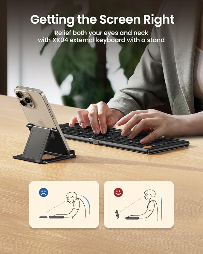 ProtoArc Foldable Compact Keyboard, XK04 Portable Bluetooth Keyboard with PU Leather Cover, Pocket-Sized Wireless Travel Keyboards for iPad, iPhone, Smartphone, Tablet and Laptop - Black