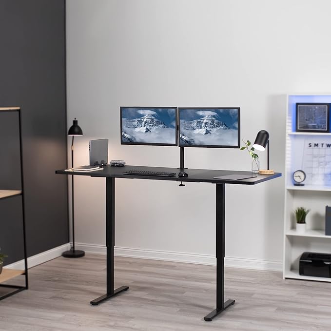 VIVO Manual Height Adjustable 71 x 30 inch Stand Up Desk, Black Table Top, Black Frame, Standing Workstation with Foldable Handle, DESK-KIT-MB7B