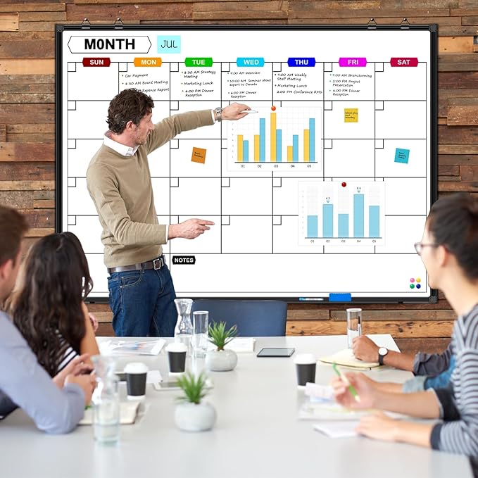 Calendar Whiteboard for Wall 48" x 36", Magnetic Dry Erase Calendar Monthly Dry Erase Board with Tray for Office Home and School