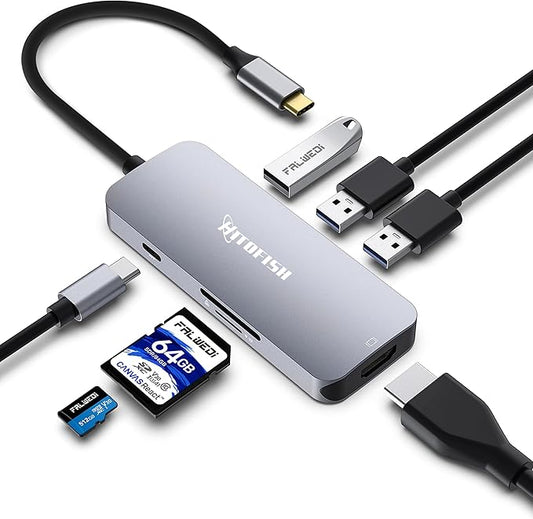 USB C Laptop Docking Station, 7 in 1 Type C Hub Multiport Adapter Dongle with 3 Monitors (Dual HDMI, VGA, PD, Ethernet, SD/TF, USB C/A Ports, Mic/Audio) Compatible for MacBook/Dell/HP/Lenovo Laptops